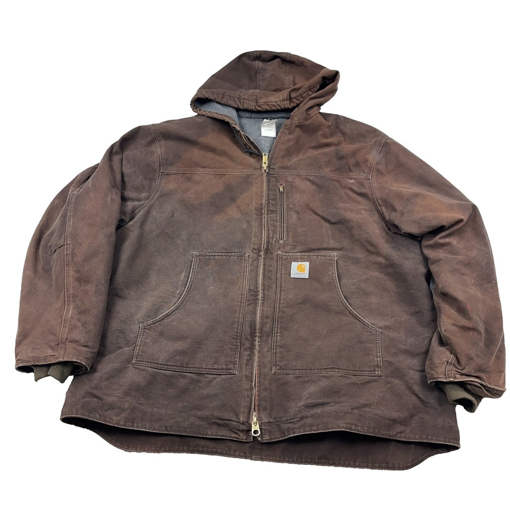 Vintage Carhartt Jacket Men 3XL Brown Hooded C68 DKB Distressed Faded Stained